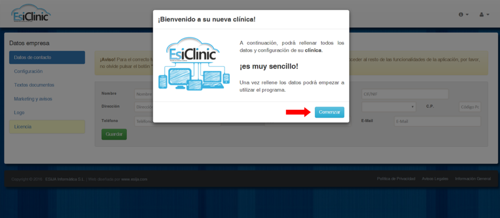 Añade los datos de tu clínica y disfruta de EsiClinic